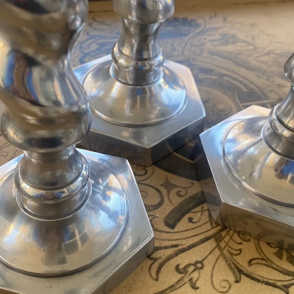 Pier 1 Twirled Silver Pillar Candleholders (3)